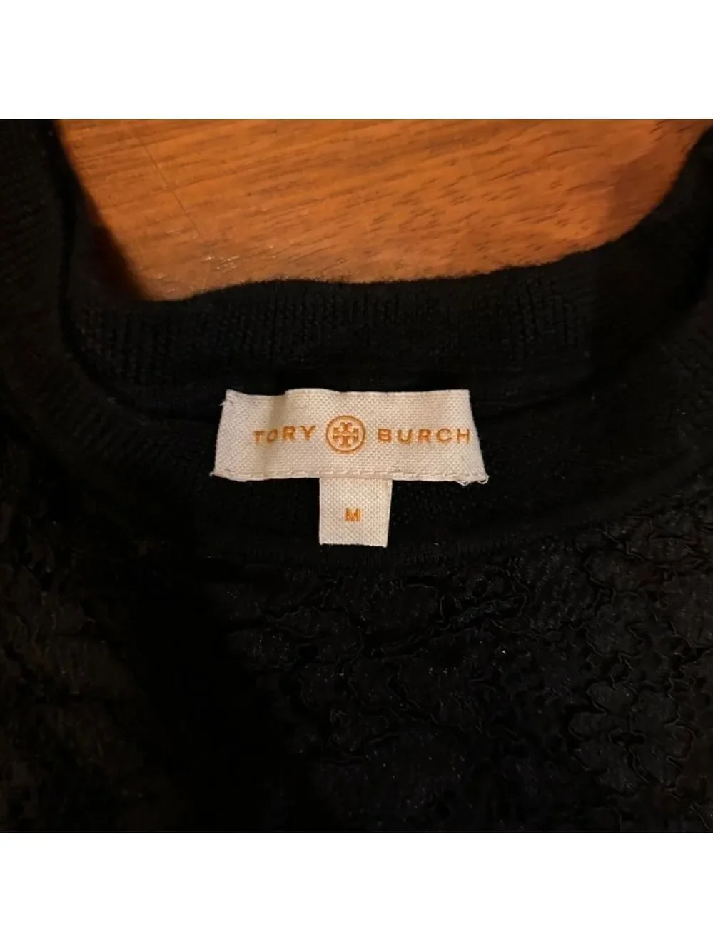 Tory Burch Lace Merino Wool Sweater Black Sz Med Underarm 36 Sml Tear Now Fixed